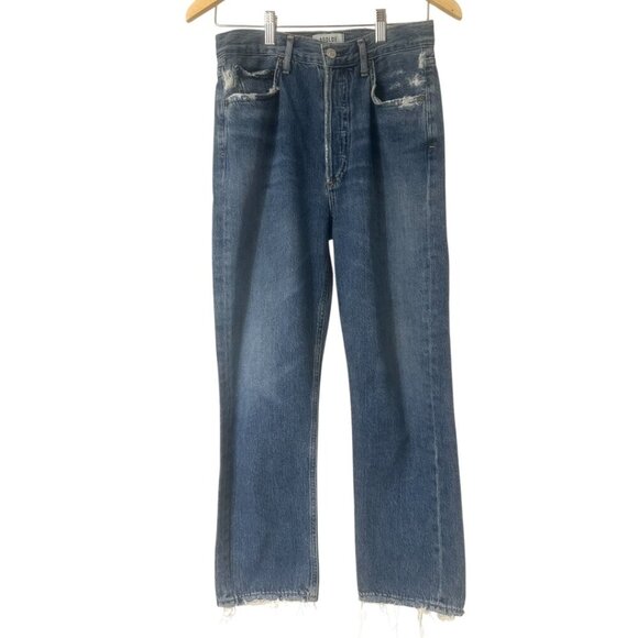 Agolde Riley High Rise Straight Leg Crop Jeans Size 26 In Frequency Distressed - Picture 2 of 13
